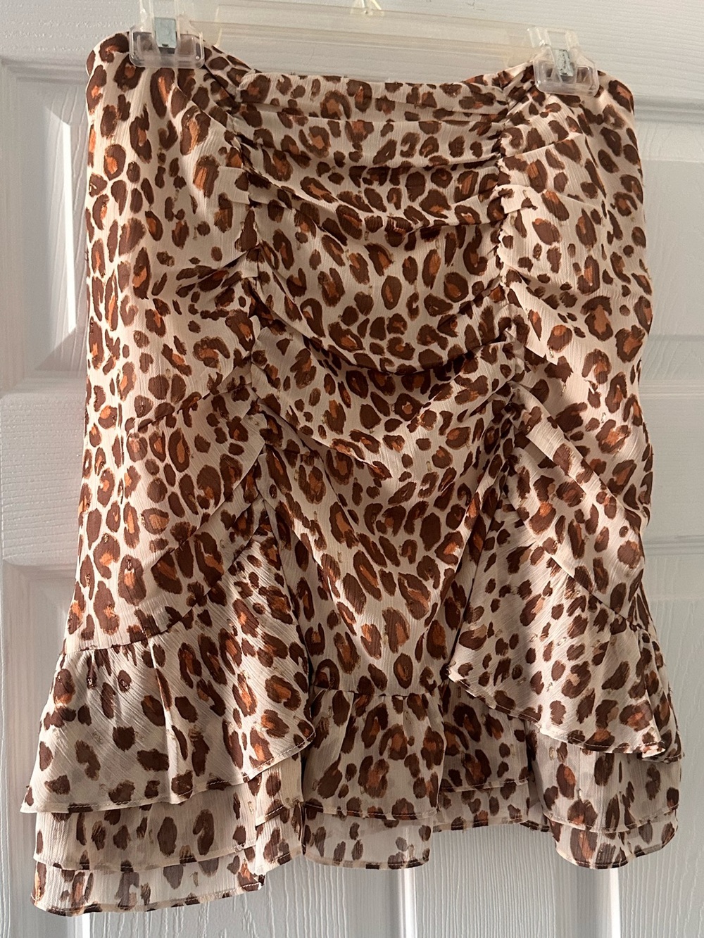 Express Leopard Print Ruffle Mini Skirt Size 10 Tiered Animal Print Brown/Cream